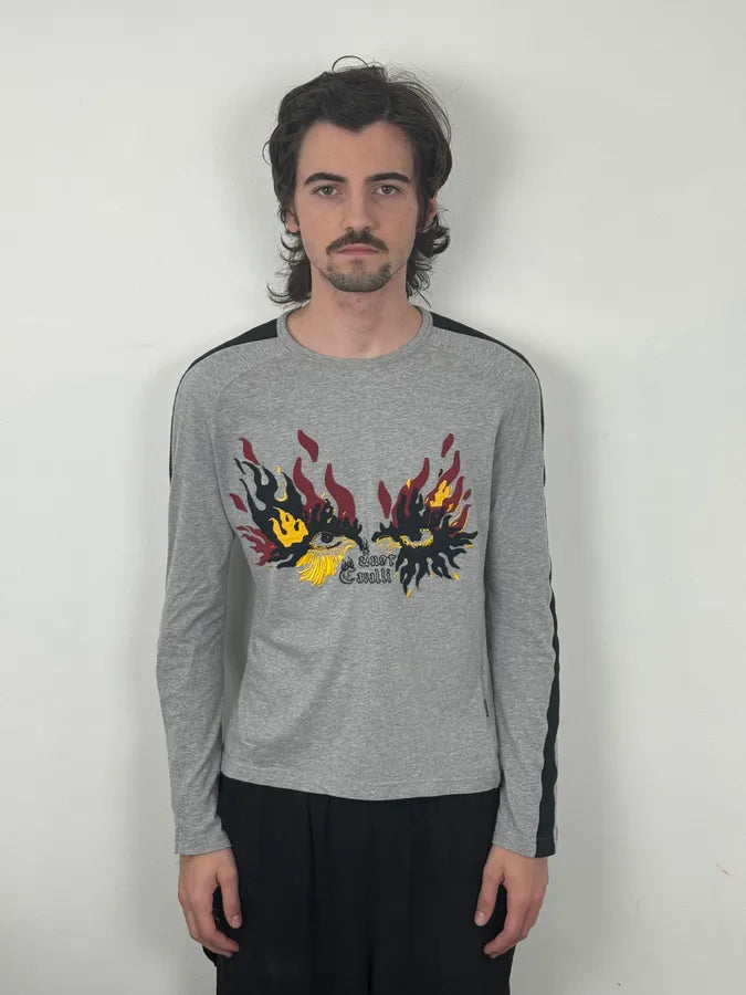 AW2004 Cavalli Grey Flames Embroidered Longsleeve sTXmbRL 1