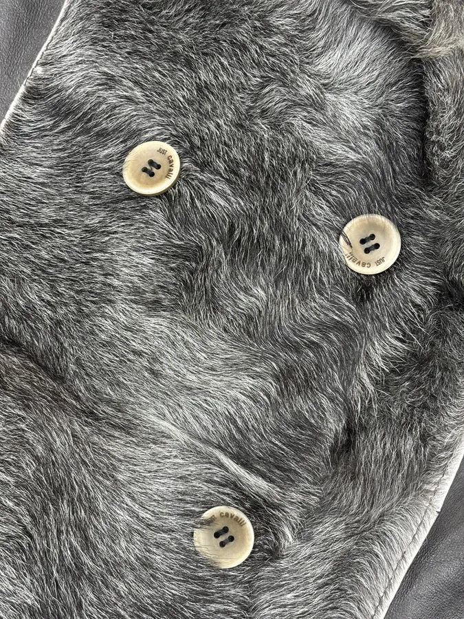 AW2004 Cavalli Grey Leather Fur-Lined Double Face Coat SnasWNt 7