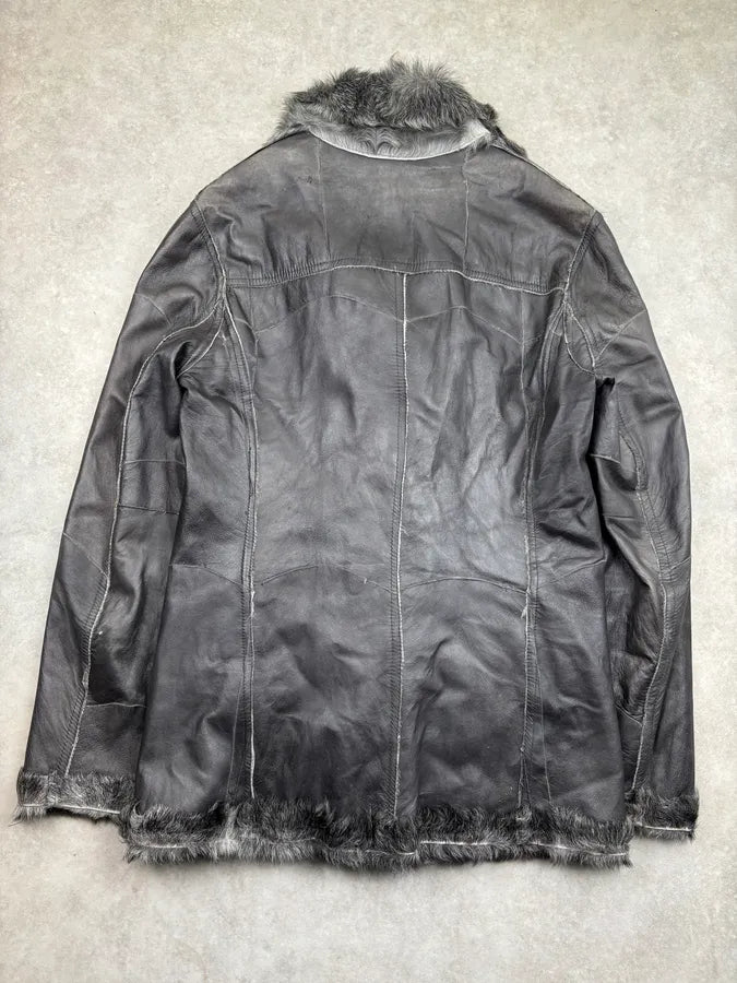 AW2004 Cavalli Grey Leather Fur-Lined Double Face Coat SnasWNt 4
