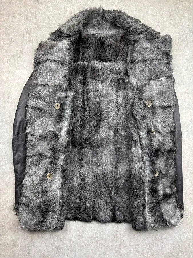 AW2004 Cavalli Grey Leather Fur-Lined Double Face Coat SnasWNt 6