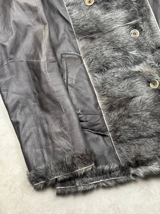 AW2004 Cavalli Grey Leather Fur-Lined Double Face Coat SnasWNt 8