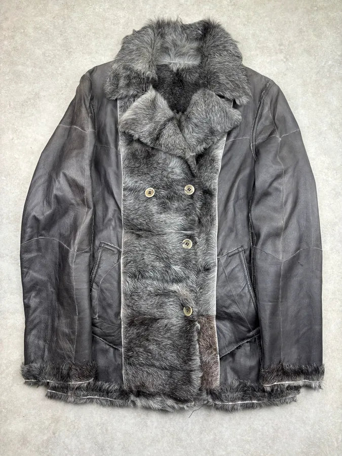 AW2004 Cavalli Grey Leather Fur-Lined Double Face Coat SnasWNt 0