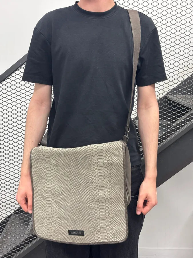 2010s Cavalli Grey Leather Python Embossed Messenger Bag kbLKBwa 0