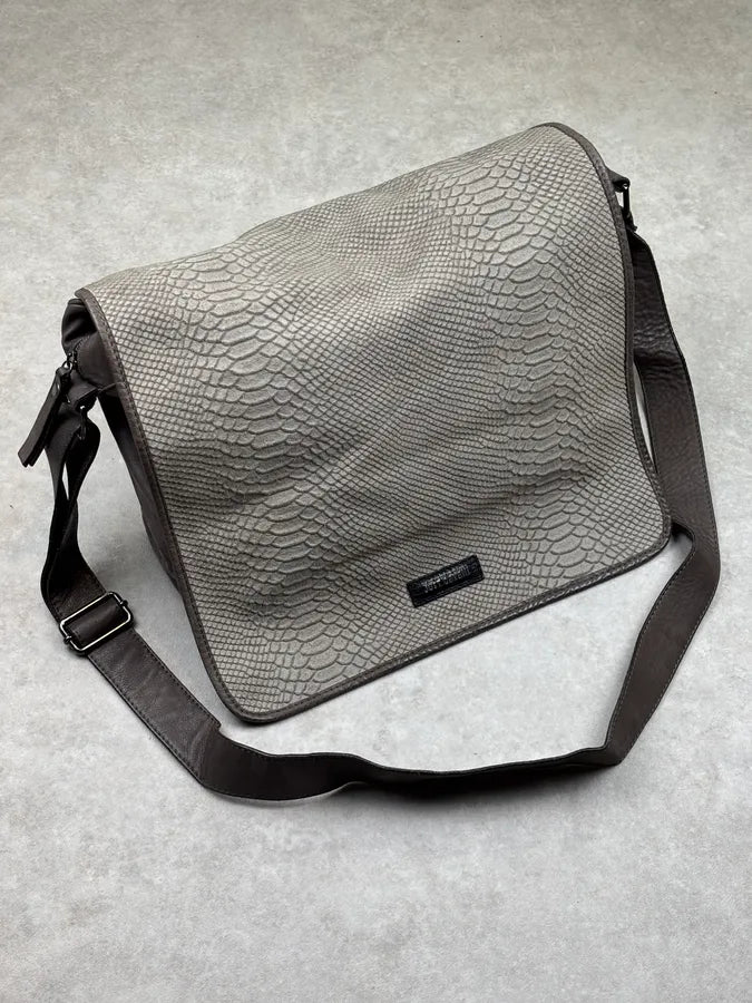 2010s Cavalli Grey Leather Python Embossed Messenger Bag kbLKBwa 3