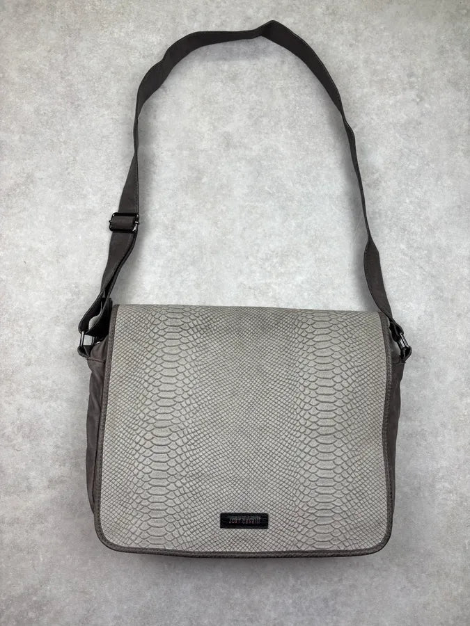 2010s Cavalli Grey Leather Python Embossed Messenger Bag kbLKBwa 1