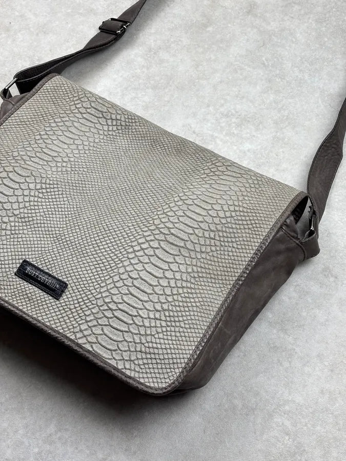 2010s Cavalli Grey Leather Python Embossed Messenger Bag kbLKBwa 5