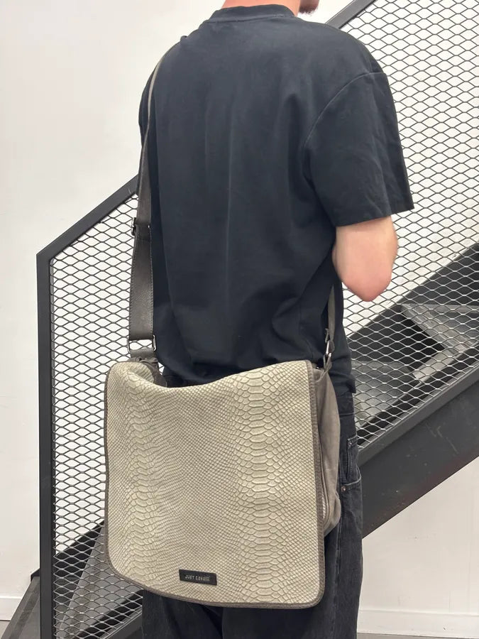 2010s Cavalli Grey Leather Python Embossed Messenger Bag kbLKBwa 2