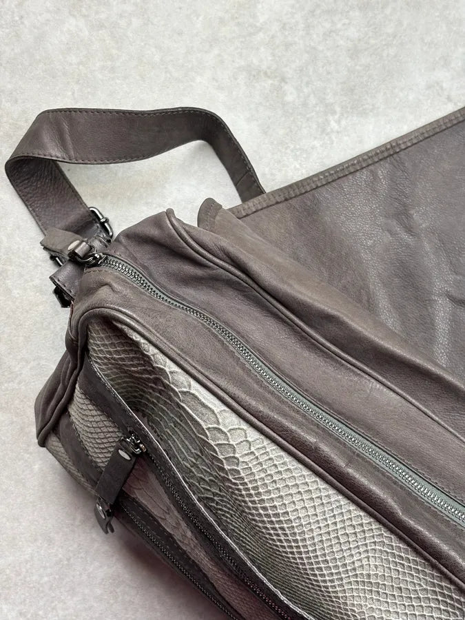 2010s Cavalli Grey Leather Python Embossed Messenger Bag kbLKBwa 13