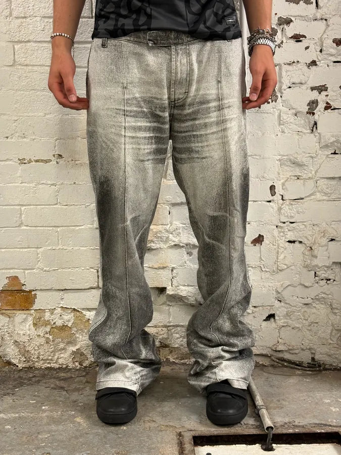 AW2004 Cavalli Grey White Denim Cargo Flared Jeans AgtobYX 0