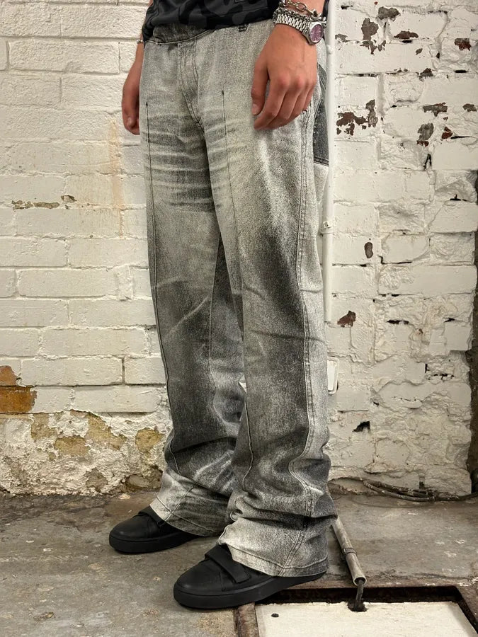 AW2004 Cavalli Grey White Denim Cargo Flared Jeans AgtobYX 1