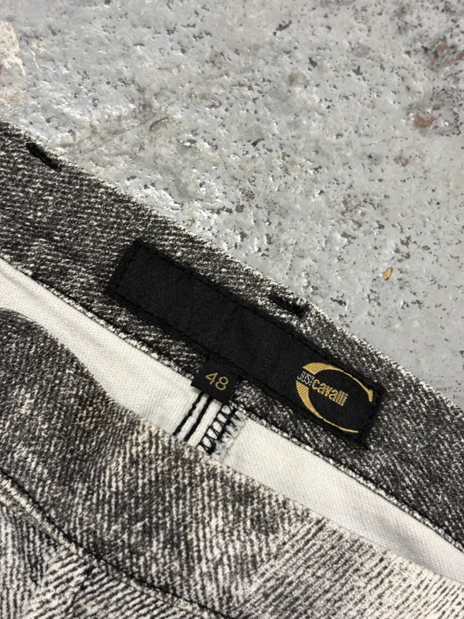 AW2004 Cavalli Grey White Denim Cargo Flared Jeans AgtobYX 7