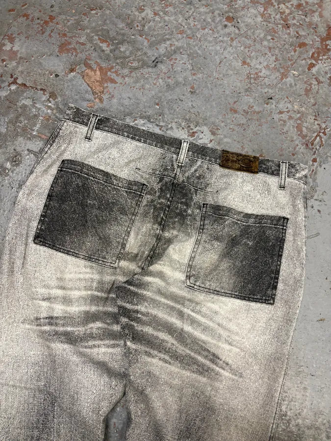 AW2004 Cavalli Grey White Denim Cargo Flared Jeans AgtobYX 6