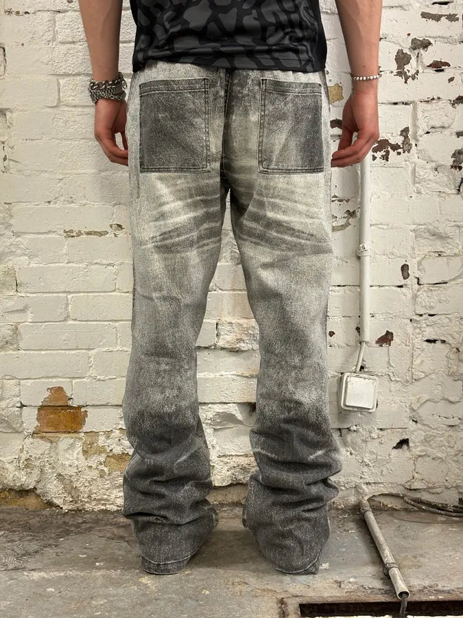 AW2004 Cavalli Grey White Denim Cargo Flared Jeans AgtobYX 2