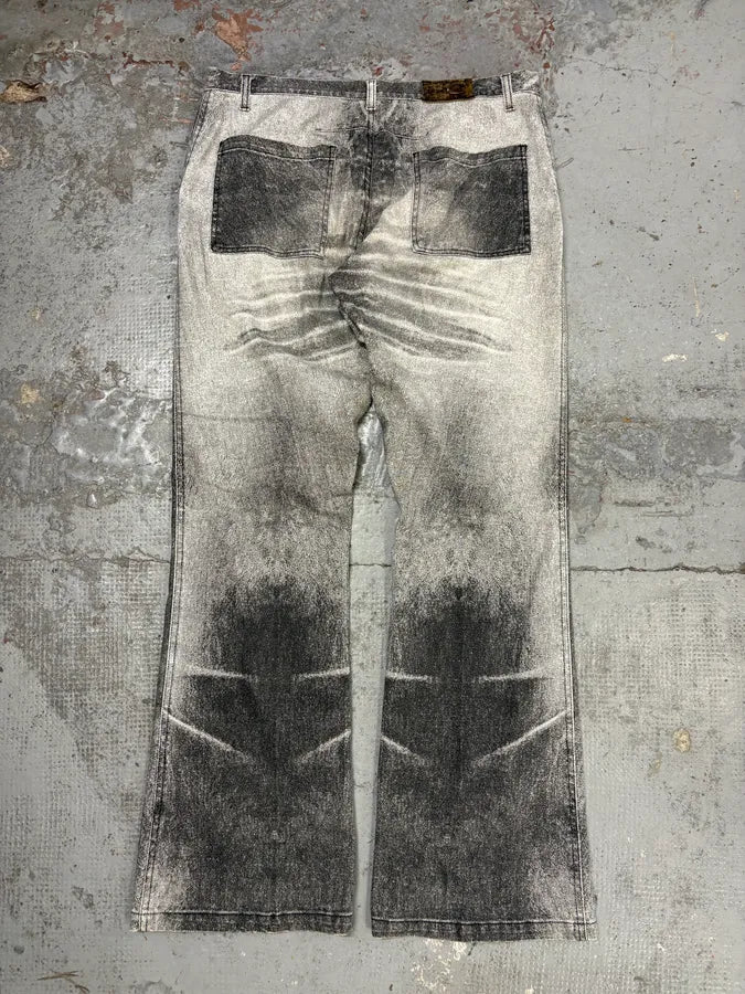 AW2004 Cavalli Grey White Denim Cargo Flared Jeans AgtobYX 5