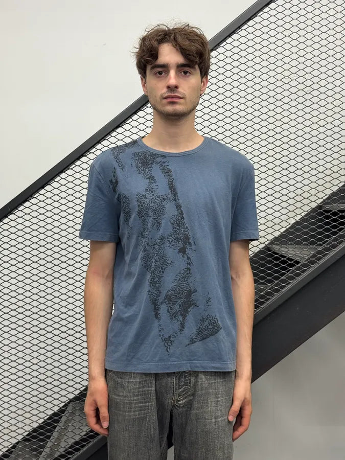 SS2004 Cavalli Light Blue Abstract DNA Print T-Shirt YmyeAER 0