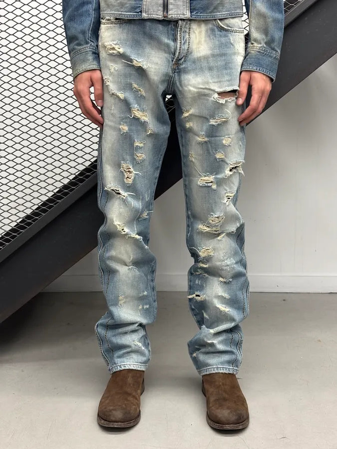 AW2005 Cavalli Light Blue Distressed Denim Jeans ttMbyYy 0