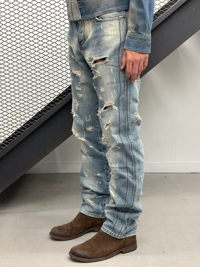 AW2005 Cavalli Light Blue Distressed Denim Jeans ttMbyYy 1