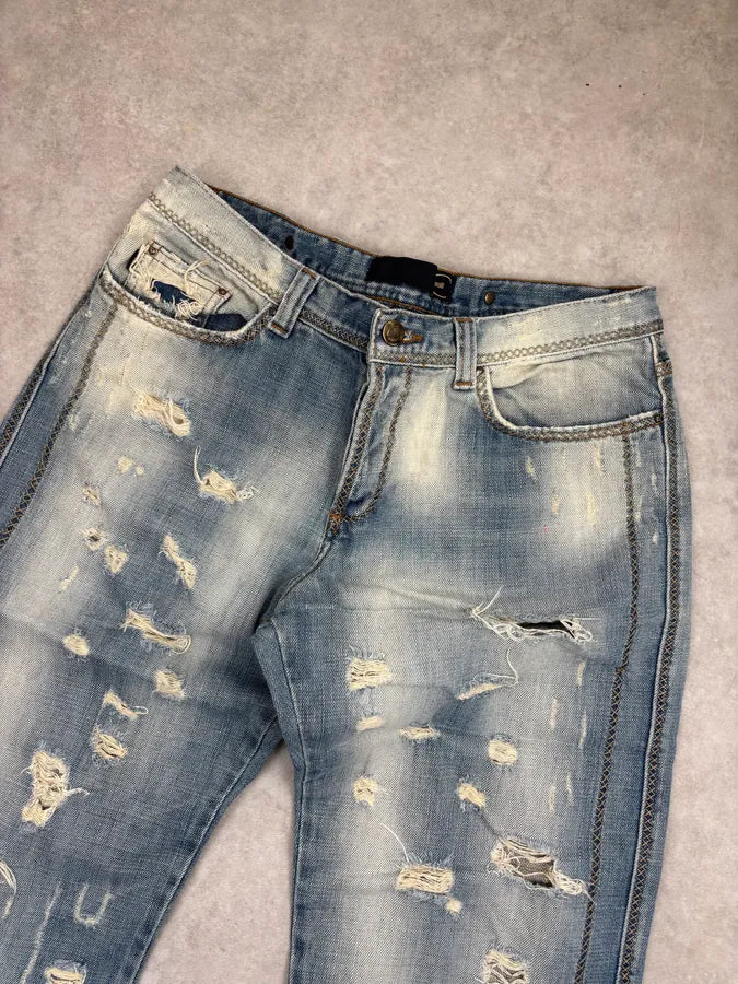 AW2005 Cavalli Light Blue Distressed Denim Jeans ttMbyYy 4