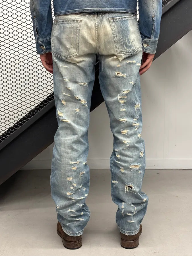 AW2005 Cavalli Light Blue Distressed Denim Jeans ttMbyYy 2