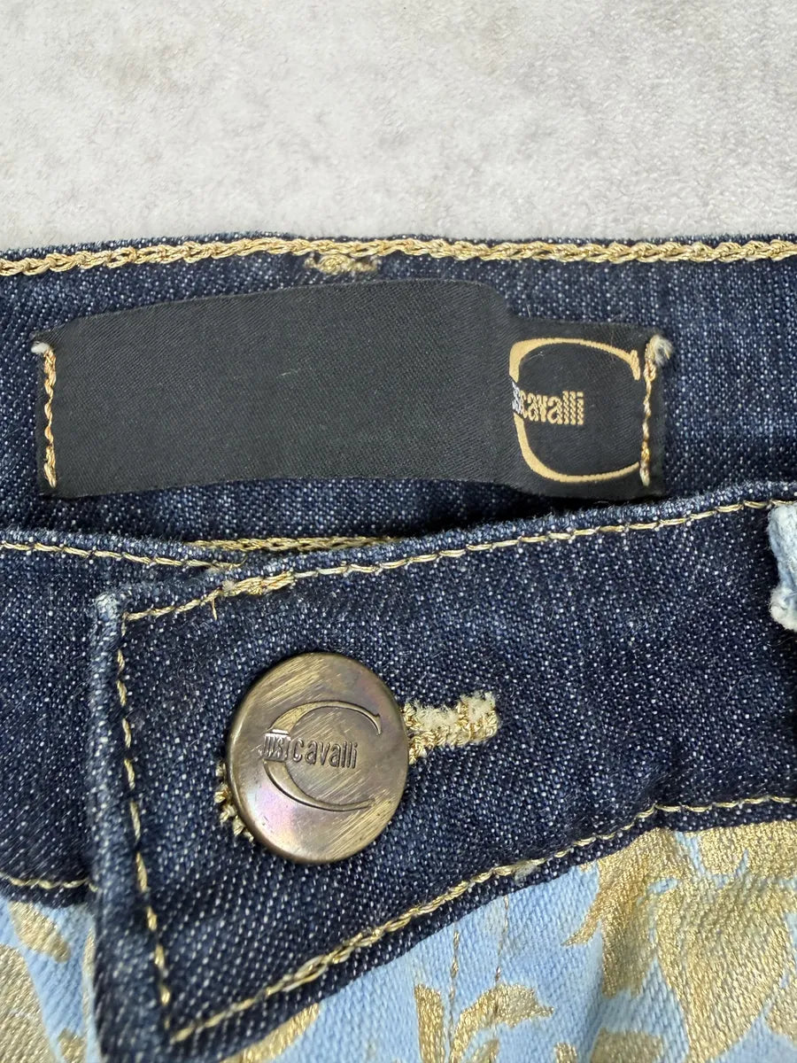 2000s Cavalli Light Blue Denim Waist Gold Floral Royal Pants KtjeiRA 5