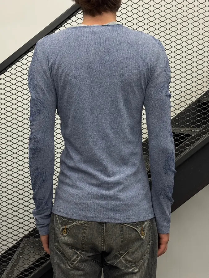 2000s Cavalli Light Blue Wool Crew Neck Sweater sgdvGVR 2