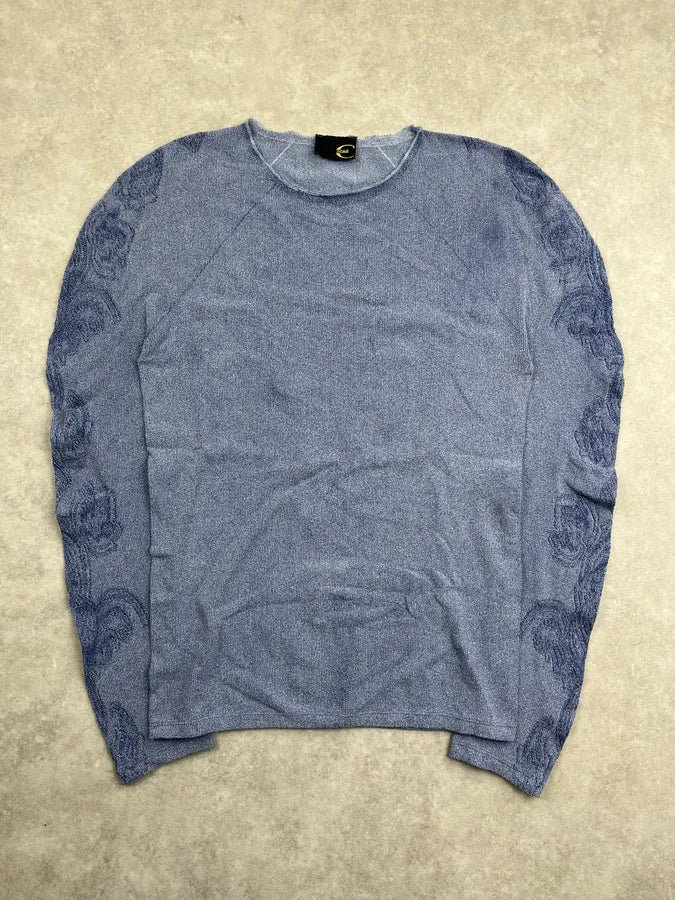 2000s Cavalli Light Blue Wool Crew Neck Sweater sgdvGVR 0