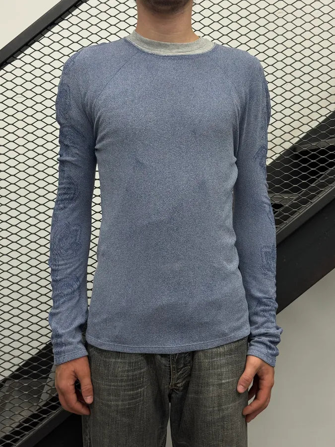 2000s Cavalli Light Blue Wool Crew Neck Sweater sgdvGVR 1