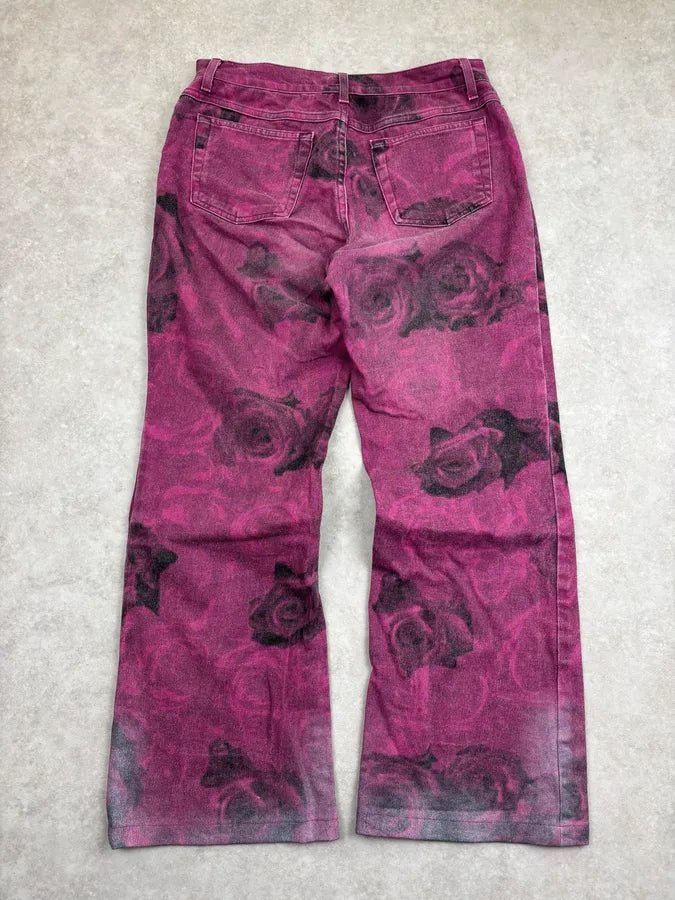 2000s Cavalli Purple Floral Blossum Flared Pants kaVvmEa 5