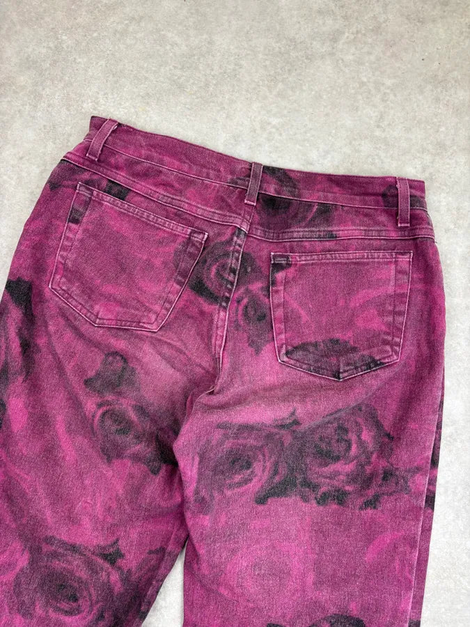 2000s Cavalli Purple Floral Blossum Flared Pants kaVvmEa 6