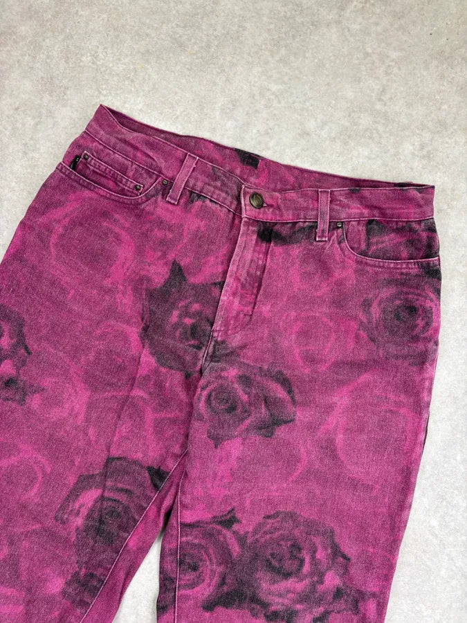 2000s Cavalli Purple Floral Blossum Flared Pants kaVvmEa 4