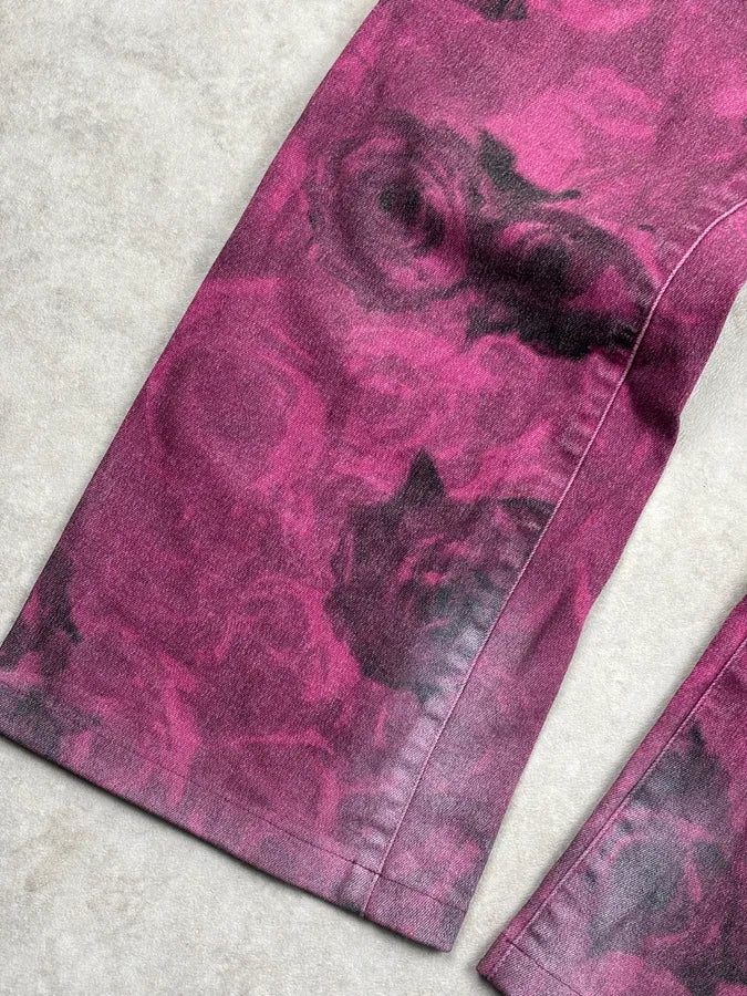 2000s Cavalli Purple Floral Blossum Flared Pants kaVvmEa 7