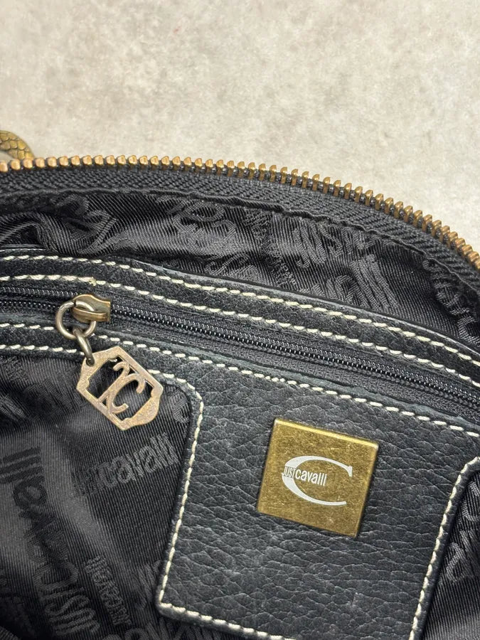 2000s Cavalli Black Canvas Embroidered Floral Shoulder Bag KtiwQlM 11