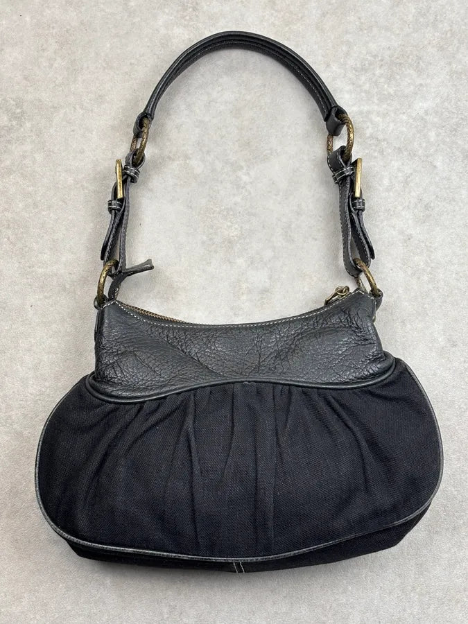 2000s Cavalli Black Canvas Embroidered Floral Shoulder Bag KtiwQlM 6
