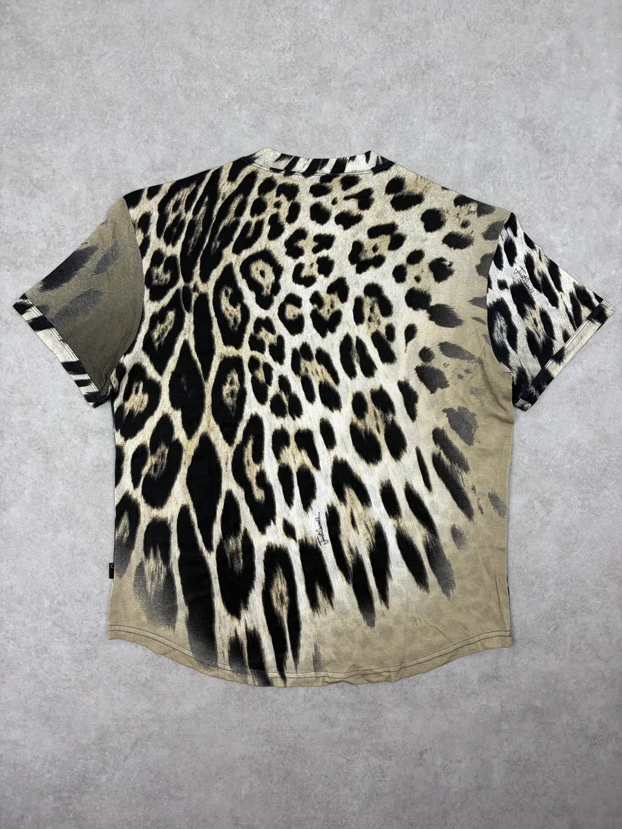 2000s Cavalli Navy V Neck Leopard T-Shirt zPMPbGo 6