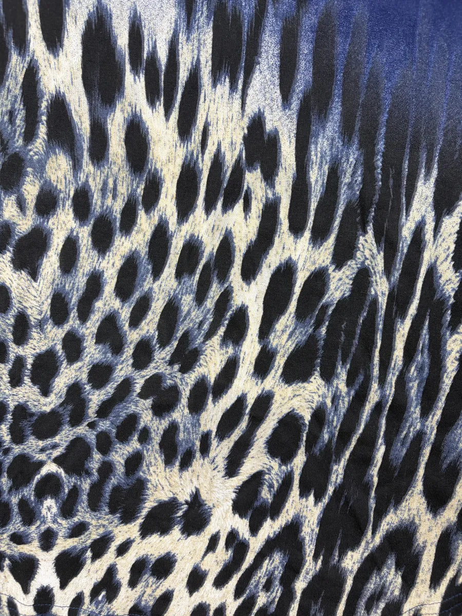 2000s Cavalli Navy V Neck Leopard T-Shirt zPMPbGo 5