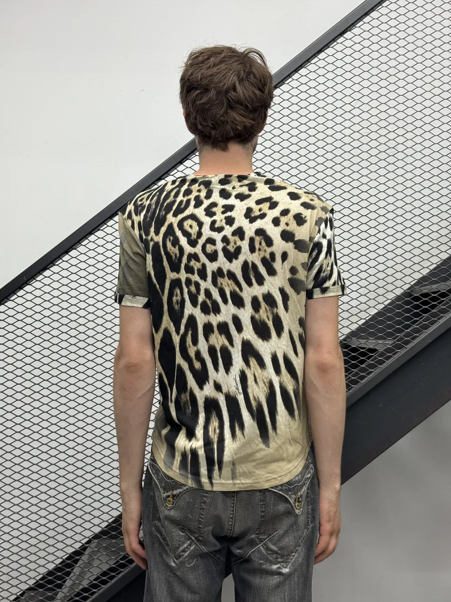 2000s Cavalli Navy V Neck Leopard T-Shirt zPMPbGo 2