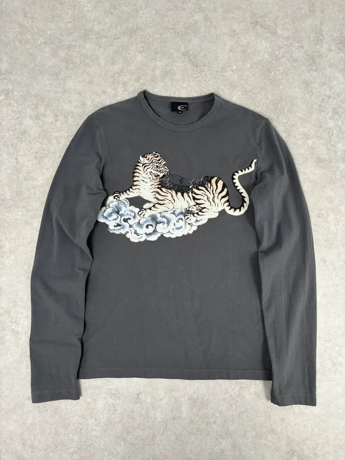AW2003 Cavalli Grey Tiger Cloud Longsleeve T-Shirt  kiIwCzM 0
