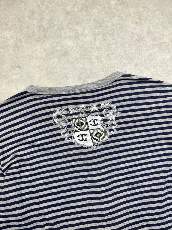AW2008 Cavalli Navy & White Striped Henley Longsleeve zPjqWUC 5