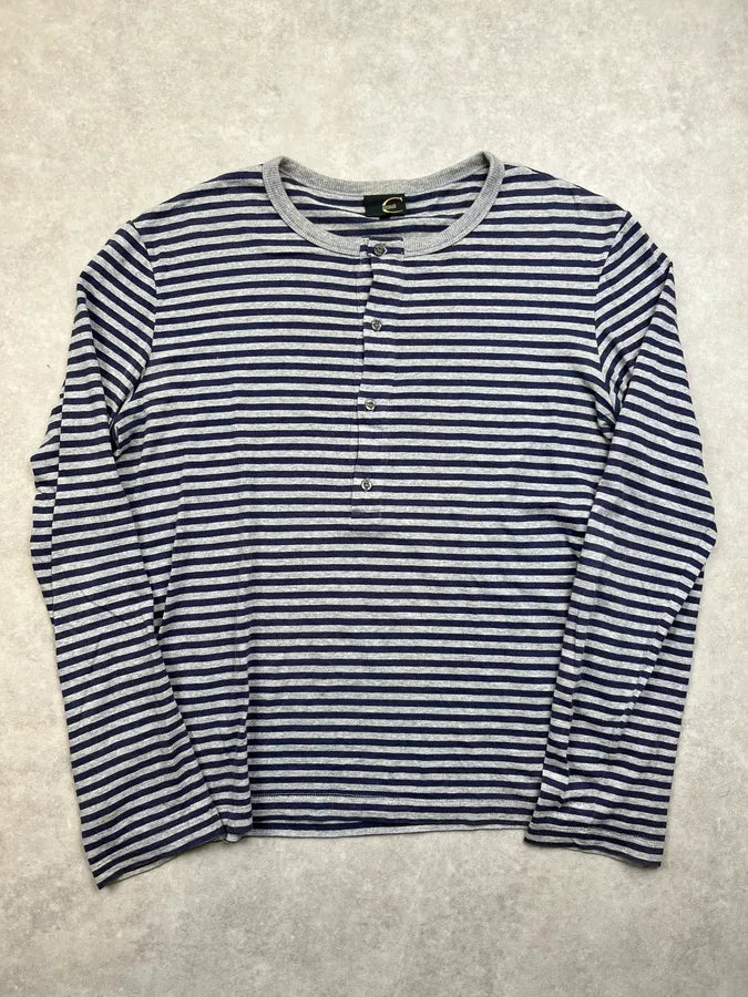 AW2008 Cavalli Navy & White Striped Henley Longsleeve zPjqWUC 2