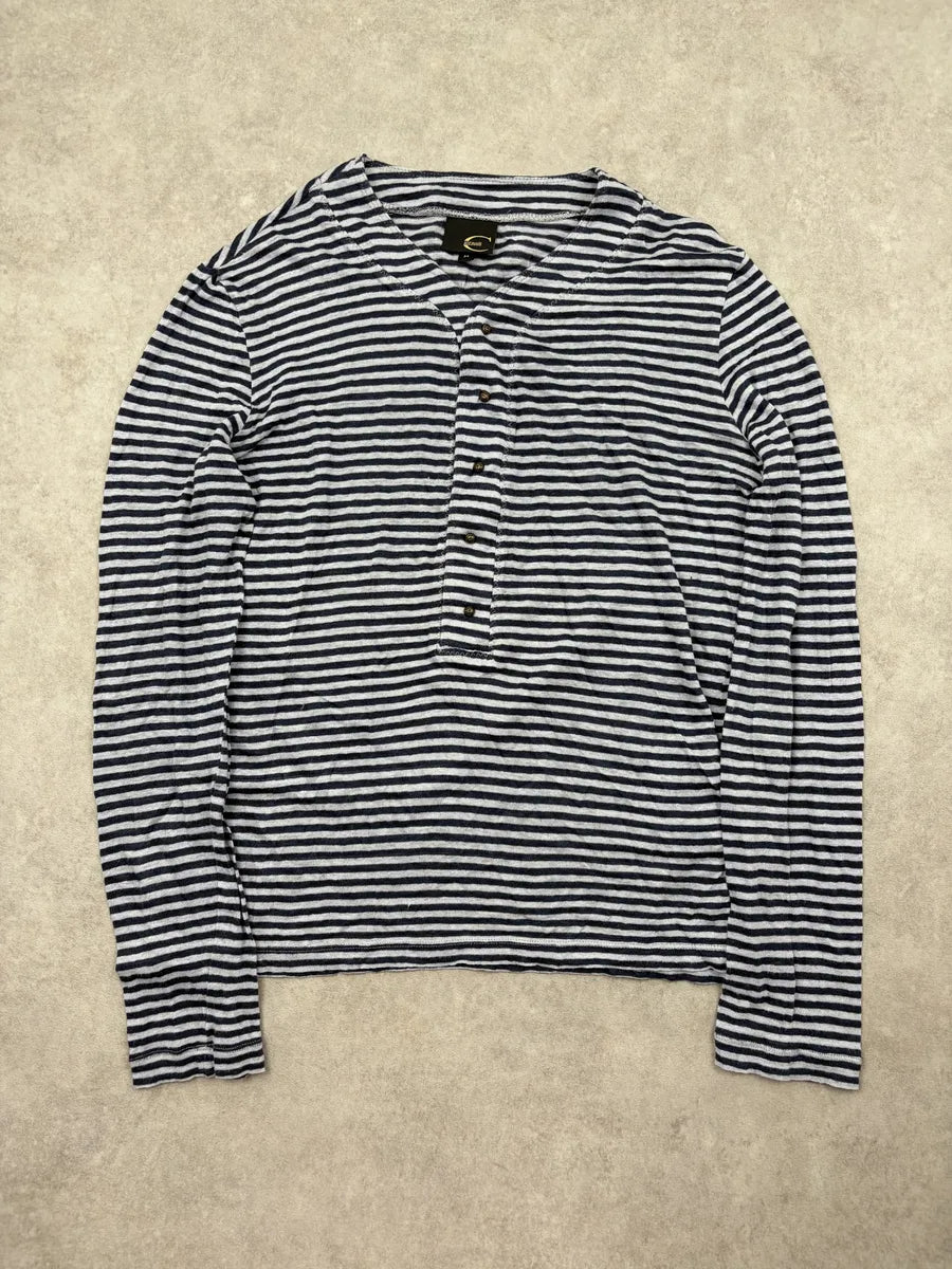 SS2008 Cavalli Navy Striped Henley Longsleeve caxLBZh 2