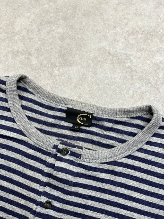 AW2008 Cavalli Navy & White Striped Henley Longsleeve zPjqWUC 7