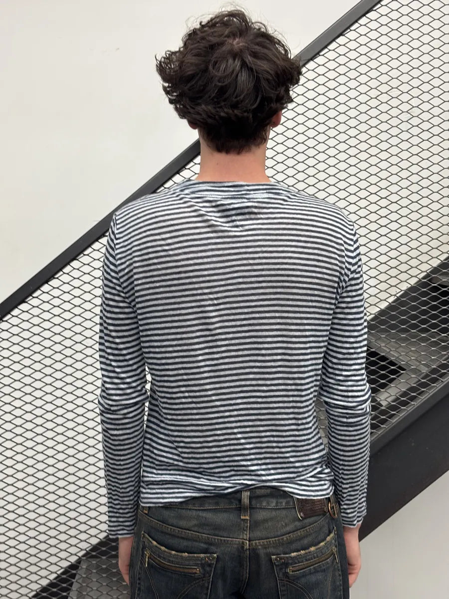 SS2008 Cavalli Navy Striped Henley Longsleeve caxLBZh 1