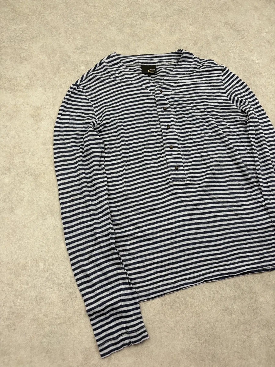 SS2008 Cavalli Navy Striped Henley Longsleeve caxLBZh 3