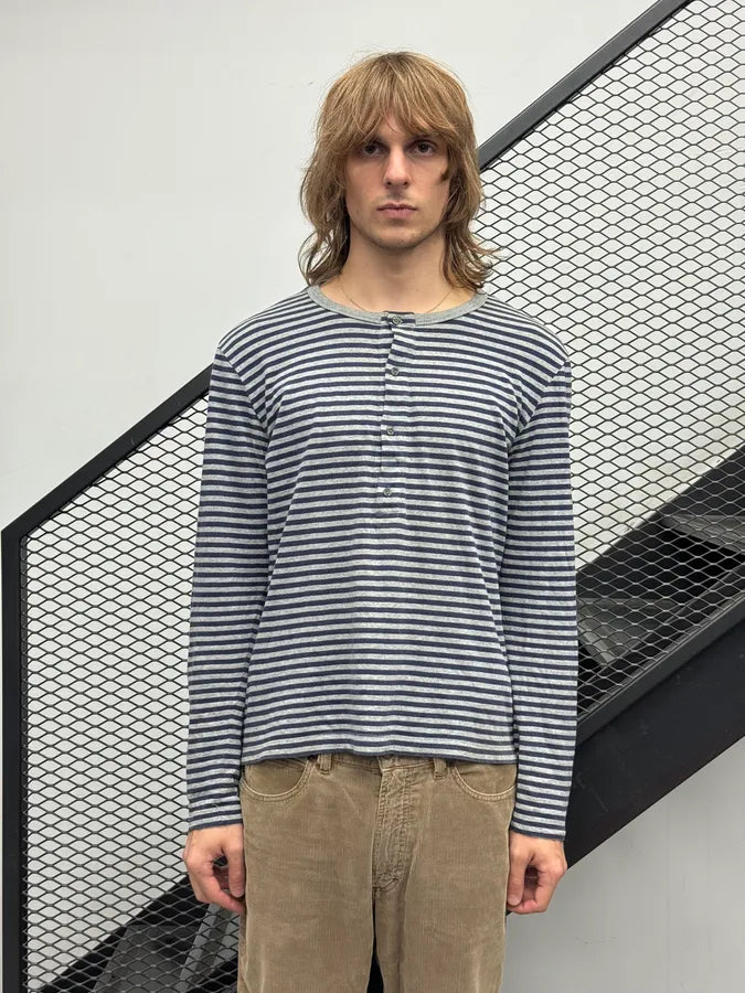 AW2008 Cavalli Navy & White Striped Henley Longsleeve zPjqWUC 0