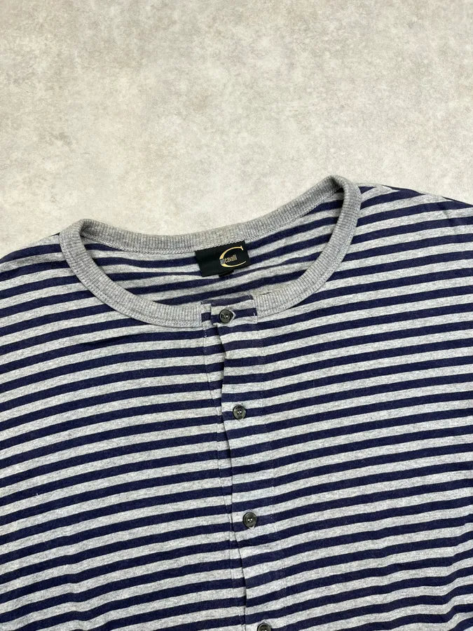AW2008 Cavalli Navy & White Striped Henley Longsleeve zPjqWUC 4