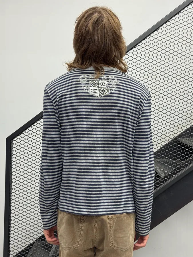 AW2008 Cavalli Navy & White Striped Henley Longsleeve zPjqWUC 1