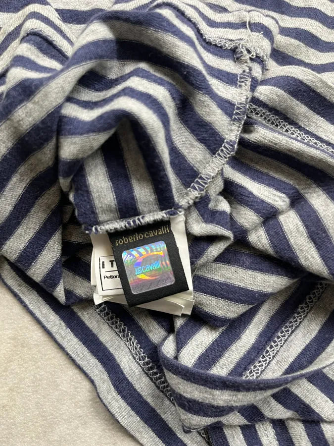 AW2008 Cavalli Navy & White Striped Henley Longsleeve zPjqWUC 9