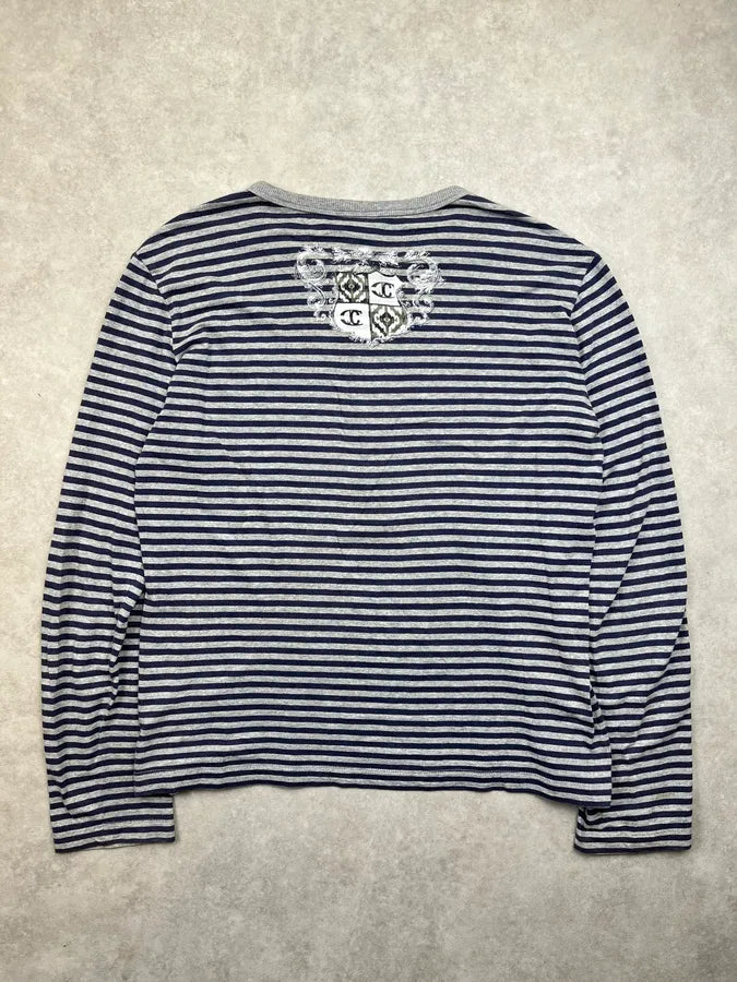 AW2008 Cavalli Navy & White Striped Henley Longsleeve zPjqWUC 3