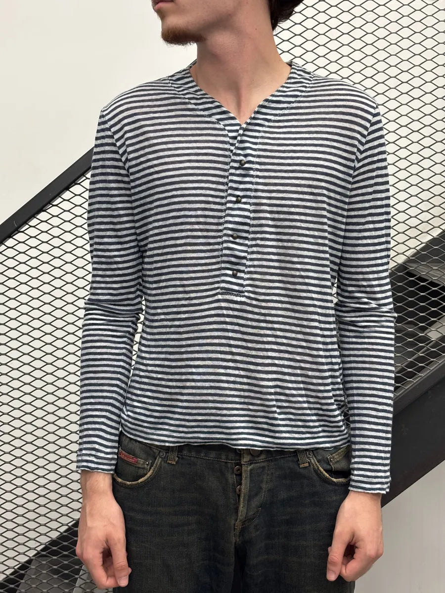 SS2008 Cavalli Navy Striped Henley Longsleeve caxLBZh 0
