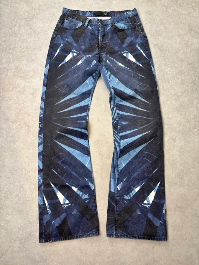 2000s Cavalli Navy Floral Flared Jeans oalLxJL 0